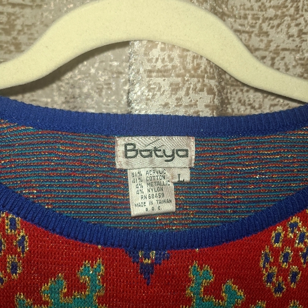Batya Vintage Sweater Red Blue Gold Size L - Picture 5 of 5